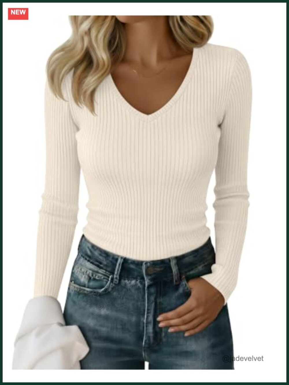 Womens Long Sleeve Cotton Ribbed V-Neck Shirt Slim Fit Top